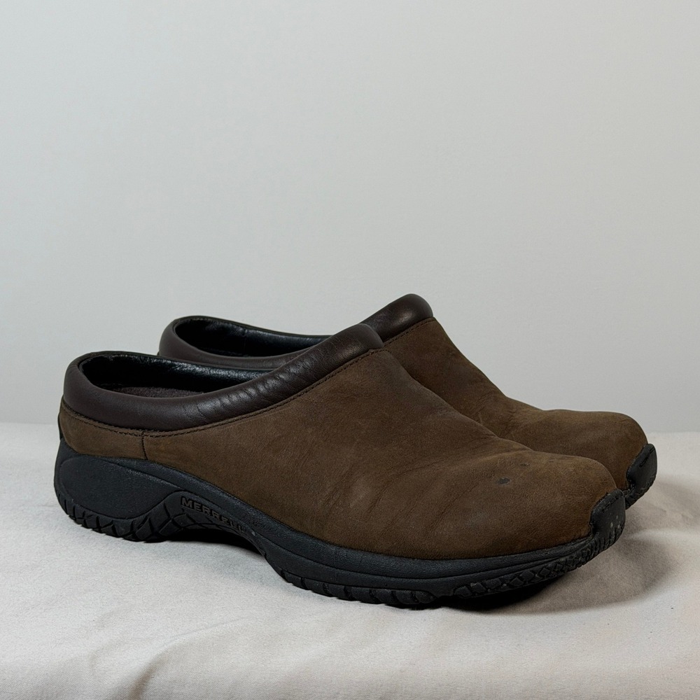Merrell Encore Groove Dark Brown Nubuck Leather Slip On Clogs J66324 Womens 7.5